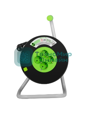 Удлинитель силовой ЭРА GREEN LINE KAT-3x1.5-50m Greenline на катушке пластик 4 розетки с заземлением 50 м ПВС 3x1.5 мм2