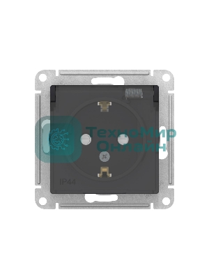 Механизм розетки 1-м СП AtlasDesign Aqua 16А IP44 с заземл. защ. шторки с прозрачной крышкой карбон SchE ATN441046