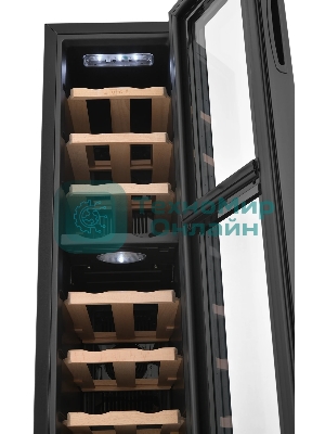 Винный шкаф ZÜGEL ZTWF181DB черный, 49 л, 2 отсека, 18 бут.