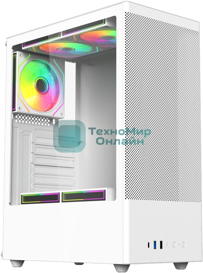 Компьютерный корпус ACD Citadel 108W ATX, Type-C + 2XUSB ports + HD audio combo, Mesh, TG, белый