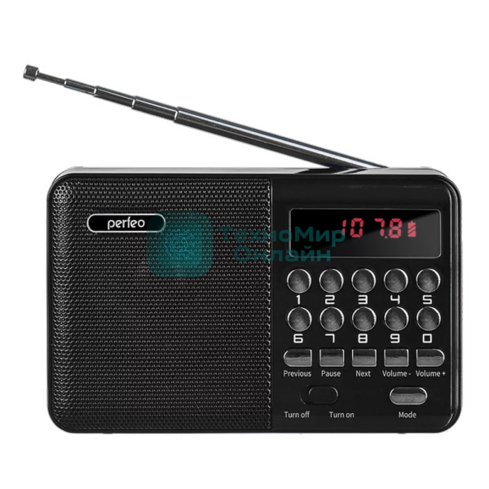 Радиоприемник цифровой Perfeo PALM FM+ 87.5-108МГц/MP3/питание USB или 18650/черный (i90-BL)