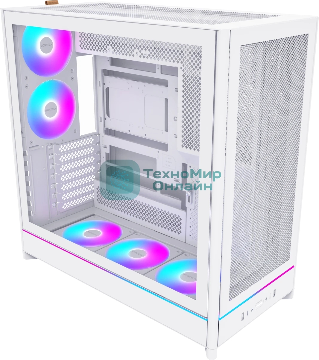 Компьютерный корпус Montech HS01 PRO белый без БП ATX 5x120мм 2xUSB 3.0 1xUSB3.1 audio