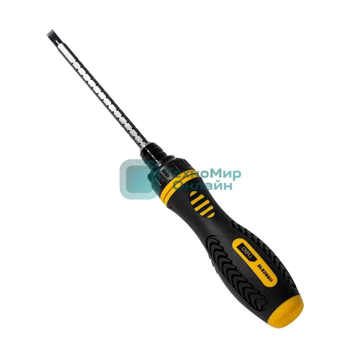 Двухсторонняя отвертка с трещеткой Deli DL626011 PH2+SL6x180 мм 6/PH2x180мм. Материал биты: Cr-V. Общая длина: 180-230 мм. Диаметр хвостовика: 6,3 мм.