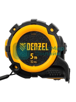 Рулетка Denzel 5 м х 32 мм, автоматич. фиксац., нейлон. покрытие, магнит. зацеп, двухстор. разметка