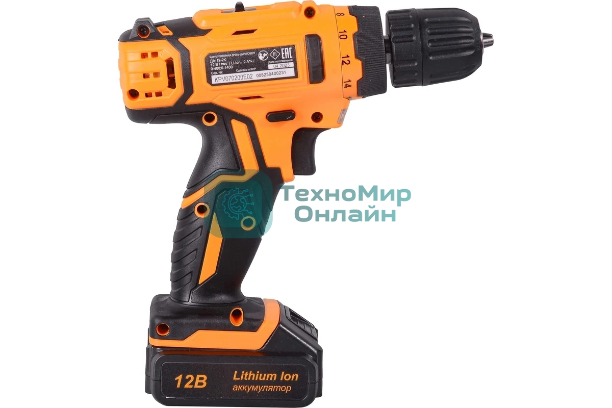 Дрель-шуруповерт Вихрь ДА-12-2к, 12 В, 2 Ач, 30 Нм, щеточный