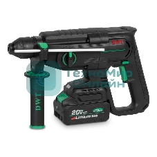 Перфоратор аккумуляторный DWT ABHP-20-26D-4C2 BMC/20В/2.8 Дж/до 5300 уд.в мин/до 1200 об.в мин/SDS-Plus/бесщеточный мотор/плавный пуск/реверс/LED-подсветка/2 АКБ, 4 А·ч/ЗУ/кейс/черный (ABHP-20-26D-4C2 BMC)