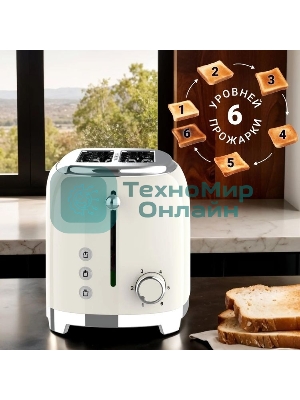 Тостер Tesler TT-260, бежевый, 815 Вт, 2 слота