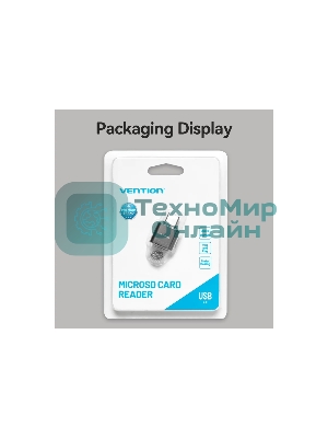 Кард-ридер Vention CLMH0/серый/OTG USB 2.0 CM/MicroSD/USB Type-C/металл