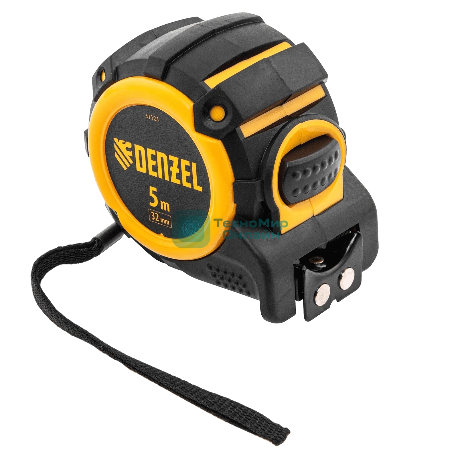 Рулетка Denzel 5 м х 32 мм, автоматич. фиксац., нейлон. покрытие, магнит. зацеп, двухстор. разметка