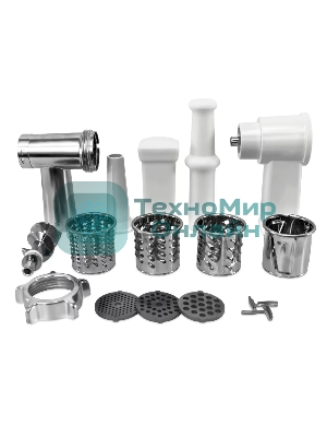 Мясорубка электрическая Samtron MG-105 серебристый , 1600 Вт, 1.6 кг/мин, реверс, защита от перегрузки, насадки - 8