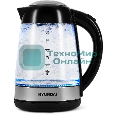 Чайник электрический Hyundai HYK-G3803 1.7 л, 2200 Вт, черный/серебристый (корпус: стекло)