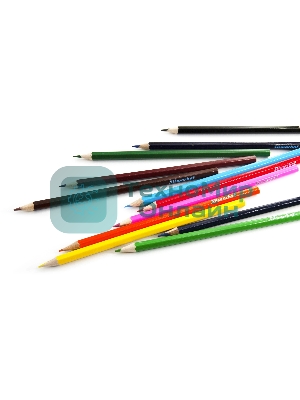 Карандаши цветные Silwerhof Color 2.8мм, шестигранный профиль, дерево, ассорти, 12 цветов, коробка с европодвесом