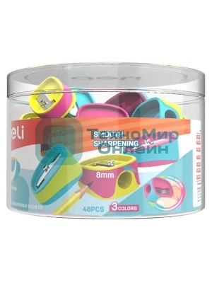 Точилка для карандашей ручная Deli ER00903 U-touch, 1 отверстие, пластик/резина ассорти, туба