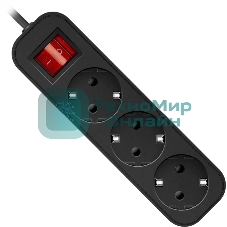 Удлинитель Defender G350 черный, 5 м, EURO, 3 розетки, 2200 Вт