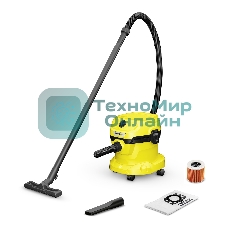 Хозяйственный пылесос Karcher WD 2 Plus V-12/6/18/C желтый, 1000 Вт, уборка сухая/влажная, пылесборник мешок/контейнер, 12 л