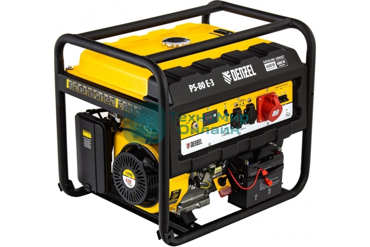 Электрогенератор бензиновый Denzel PS 80 E-3, 6.5 кВт, 85 дБ, 87 кг