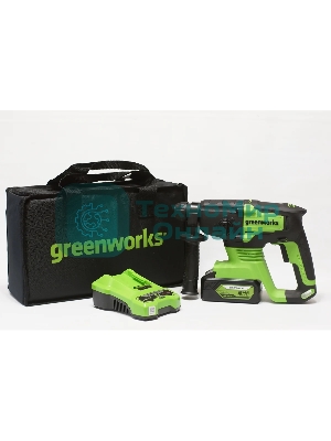 Перфоратор аккумуляторный бесщеточный GreenWorks GD24SDS2 2 ДЖ, 24V, c 1хАКБ 4 Ач и ЗУ в сумке (3803007UB)