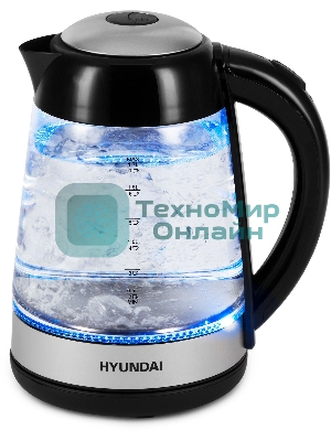 Чайник электрический Hyundai HYK-G3803 1.7 л, 2200 Вт, черный/серебристый (корпус: стекло)