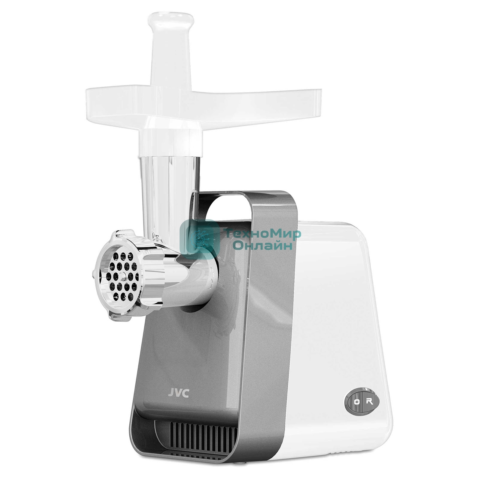 Мясорубка электрическая JVC JK-MG124 белый, 2000 Вт, 2.0 кг/мин, реверс, защита от перегрузки, насадки - 4