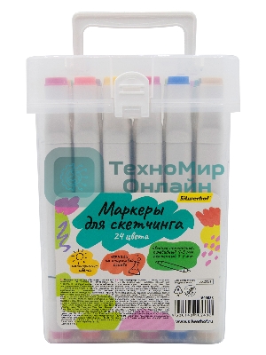 Набор маркеров для скетчинга Silwerhof двойной пиш. наконечник 1-7мм 24цв. пластиковая коробка (24шт.)