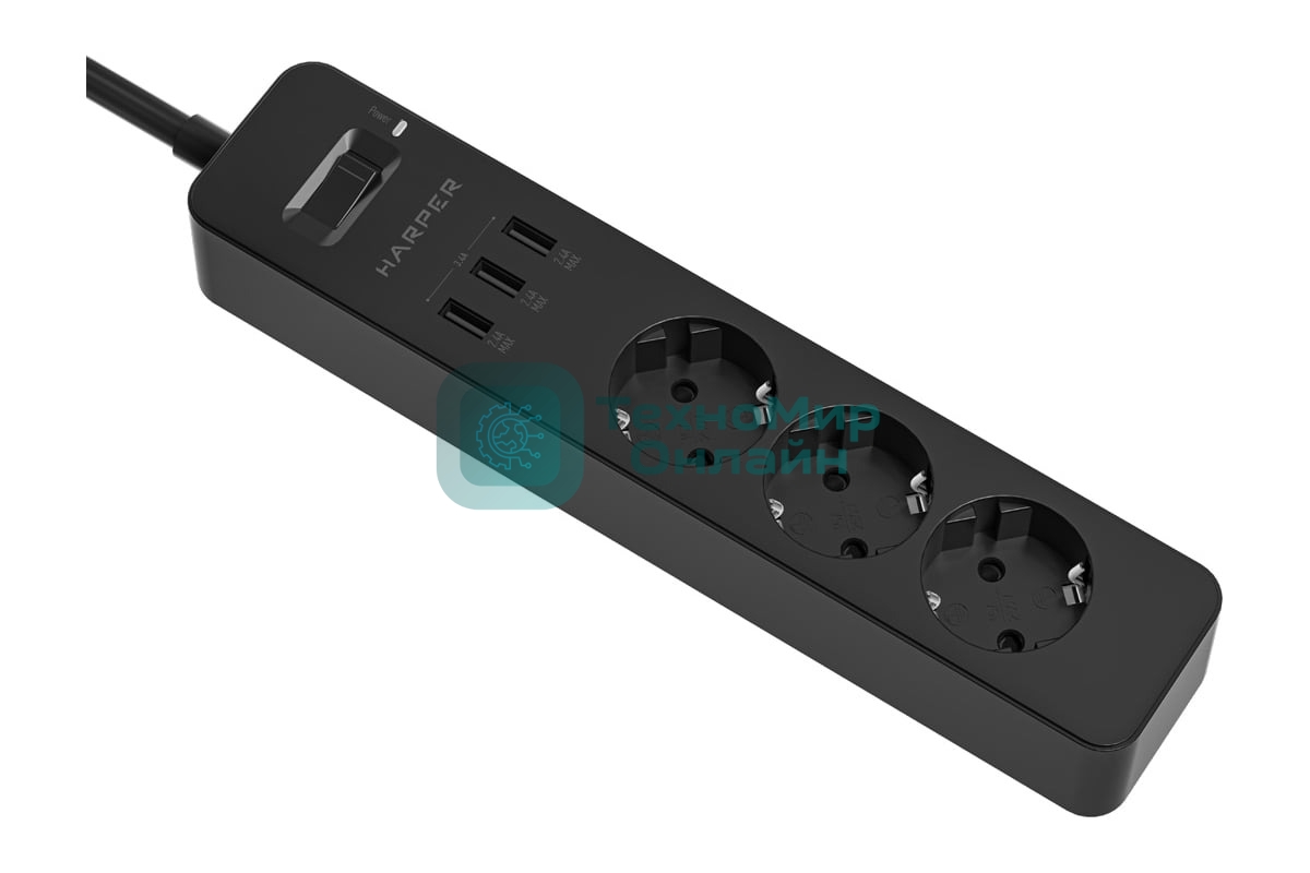 Удлинитель с USB зарядкой HARPER UCH-315 черный