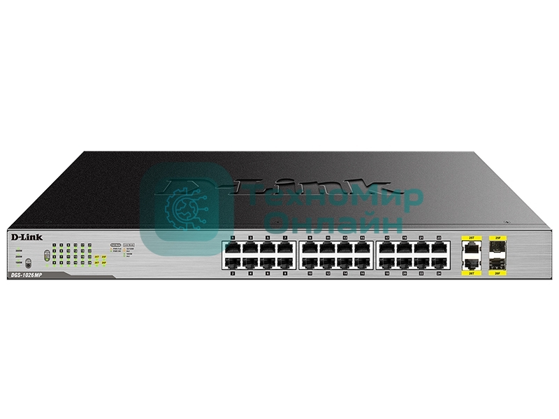 Коммутатор D-Link DGS-1026MP/A1A, 24×1 Гбит/с + 2×1 Гбит/с Combo, неуправляемый