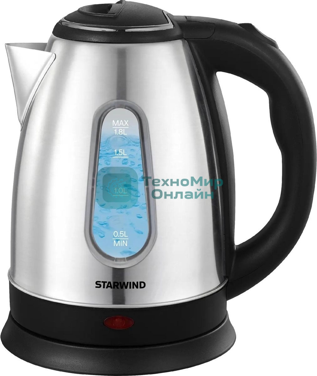 Чайник электрический Starwind SKS2100 1.8 л, 1700 Вт, черный/прозрачный корпус: стекло