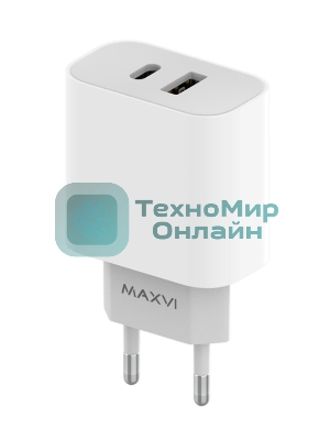 Сетевое зарядное устройство Maxvi CHL-602PD 30W, 6A, QC 3.0, 1xUSB-A, 1xUSB-C, белый