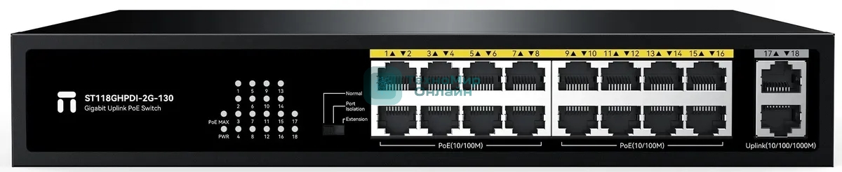 Коммутатор Netis ST118GHPDI-2G-130 16x100Мбит/с 2x1Гбит/с 16PoE 130W неуправляемый