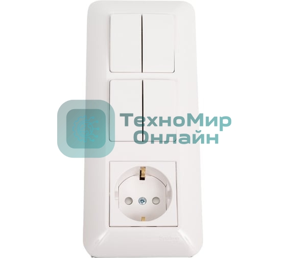 Блок SE Wessen Прима розетка с/з + выключатель 2-кл. + выключатель 2-кл. (индивид. упак.) внутр., белый