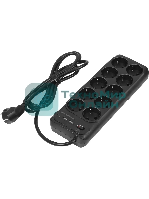 Сетевой фильтр Powercom SP-10 USB2A1СB 1.8 м 1.8м (10 розеток) черный, коробка