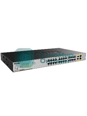 Коммутатор D-Link DGS-1026MP/A1A, 24×1 Гбит/с + 2×1 Гбит/с Combo, неуправляемый