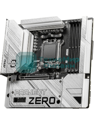 Материнская плата MSI B650M PROJECT ZERO, AM5, AMD B650, 4xDDR5, 4xSATA, 2xM.2, 1xPCIe 4.0 x16, 1xPCIe x1, 1xDP, 1xHDMI, 1x 2.5Gb LAN, 2xUSB-A 2.0, 2xUSB 3.2 Gen 1, 3xUSB 3.2 Gen 2, 3x3.5 мм, 7.1, mATX