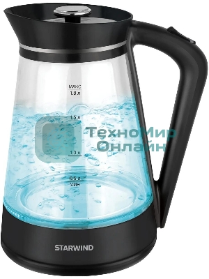 Чайник электрический Starwind SKG2116 1.8 л, 1700 Вт, черный/прозрачный корпус: стекло