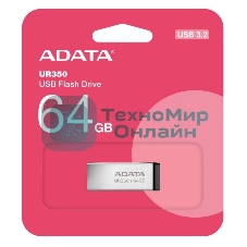 Флешка USB ADATA UR350 (UR350-64G-RSR/BK), 64Gb, USB 3.2, R/W 100/15, серебристый/черный