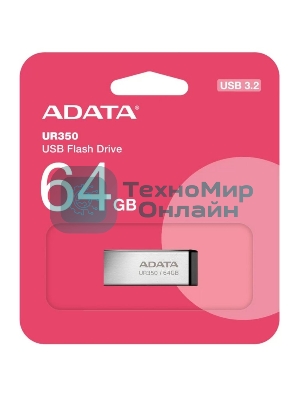 Флешка USB ADATA UR350 (UR350-64G-RSR/BK), 64Gb, USB 3.2, R/W 100/15, серебристый/черный