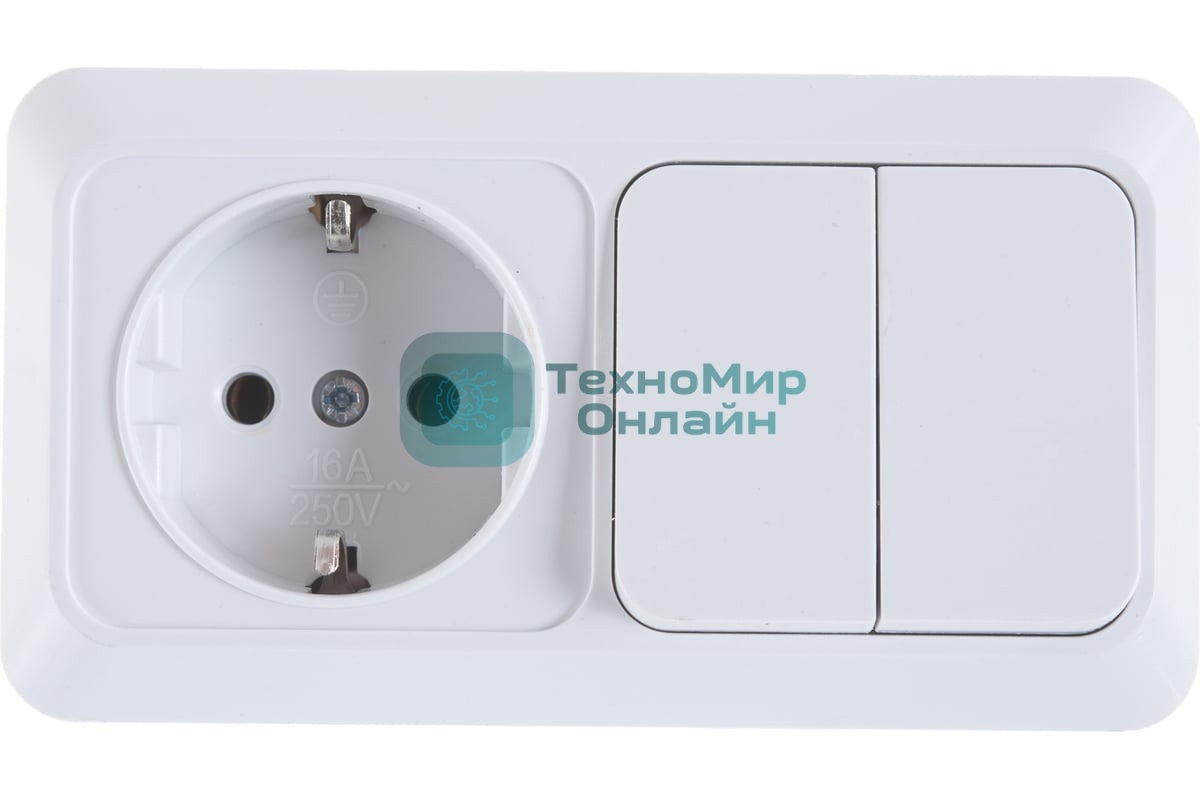 Блок ОП Олимп 2-кл. вык.+ роз. с заземл. горизонт. бел. UNIVersal О0033