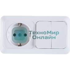 Блок ОП Олимп 2-кл. вык.+ роз. с заземл. горизонт. бел. UNIVersal О0033