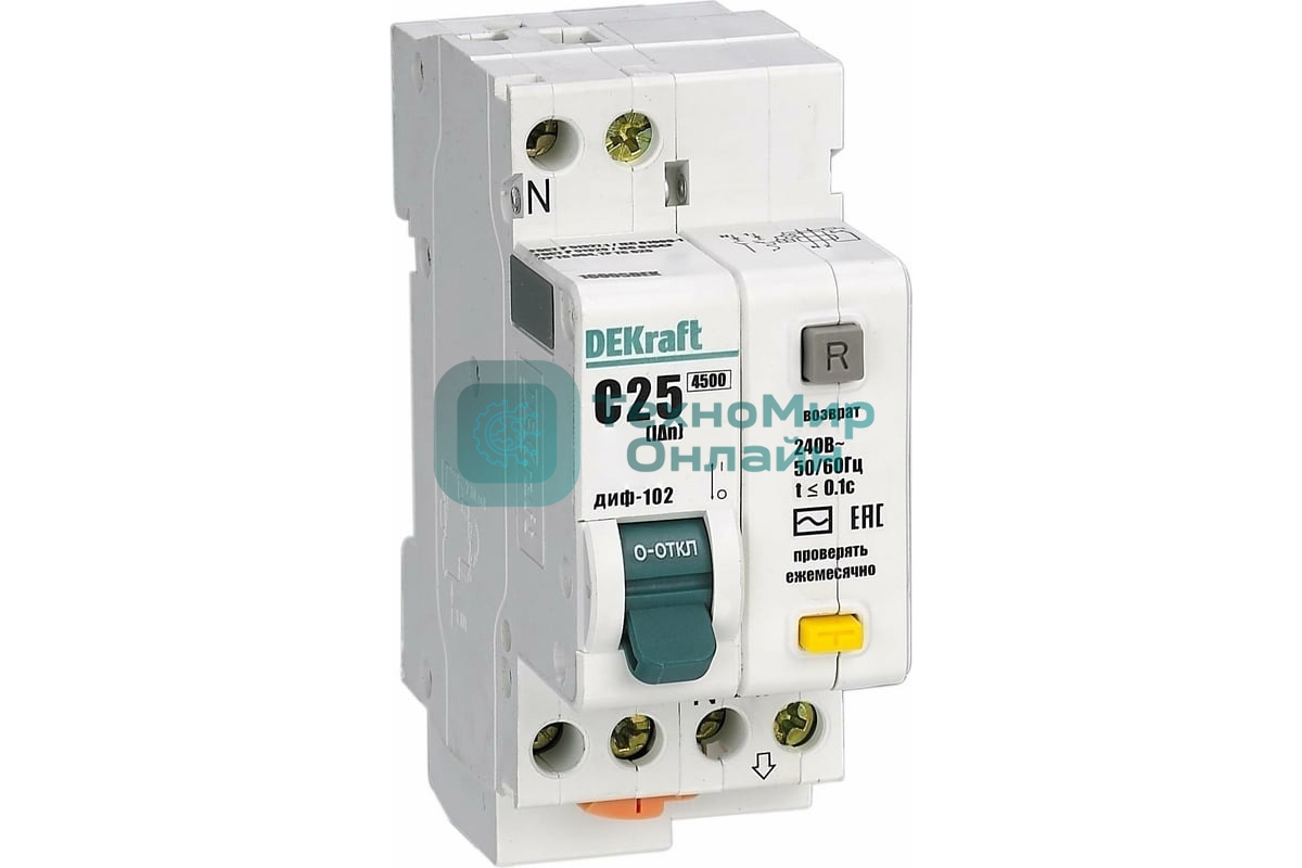 Выключатель автоматический дифференциального тока DEKraft ДИФ-102 16004DEK 1п+N 20А C 30мА тип AC