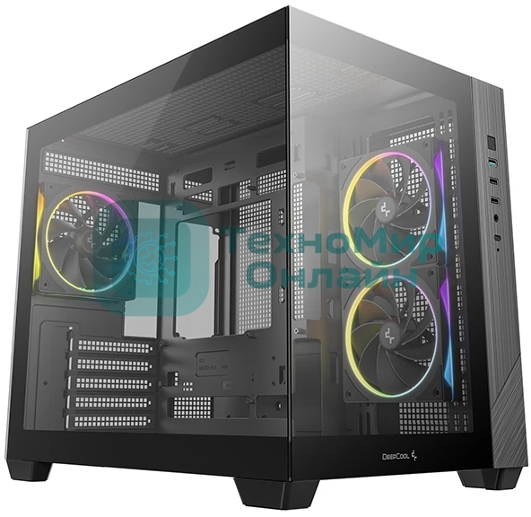 Компьютерный корпус Deepcool CG330 3F без БП, боковое окно (панорама), 3x120мм ARGB PWM вентилятора, черный, mATX