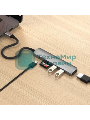 Док-станция Satechi ST-P6SM, USB Type-C, USB Type-C/HDMI/2xUSB Type-A/SD/microSD, USB Type-C