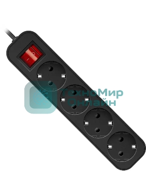 Удлинитель Defender G418 черный, 1.8 м, EURO, 4 розетки, 2200 Вт