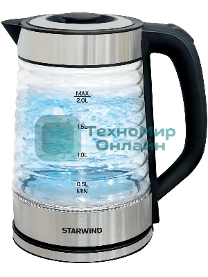 Чайник электрический Starwind SKG2111 2 л, 1800 Вт, черный/прозрачный корпус: стекло