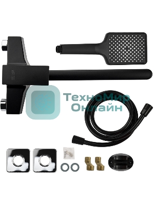 Смеситель в ванную BRIMIX 5564 длинный излив, шаровый, из высокопрочного пластика АБС, черный, квадратный корпус