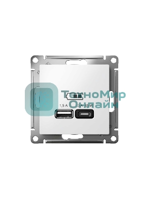 Розетка USB AtlasDesign тип A+C 45Вт QC PD высокоскор. ЗУ механизм бел. SE ATN000129