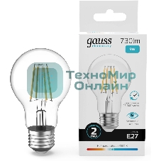 Лампа филам. Gauss Filament 9Вт цок.:E27 груша св.свеч.бел.нейт. (упак.:10шт) (22229)