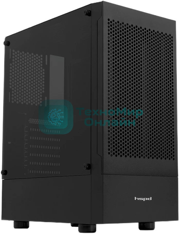 Компьютерный корпус без блока питания Case HSPD M540, Mesh Mid Tower, черный, TG, 0.45 SPCC, no fans, ATX, mATX, mITX, 160/300/150мм, 2x2.5