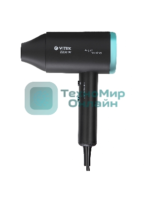 Фен VITEK VT-1324 черный/зеленый, 2200 Вт, ионизация