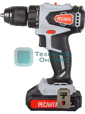 Дрель-шуруповерт Ресанта ДА-20-2ЛК-Б, 20 В, 2 Ач, 55 Нм, щеточный