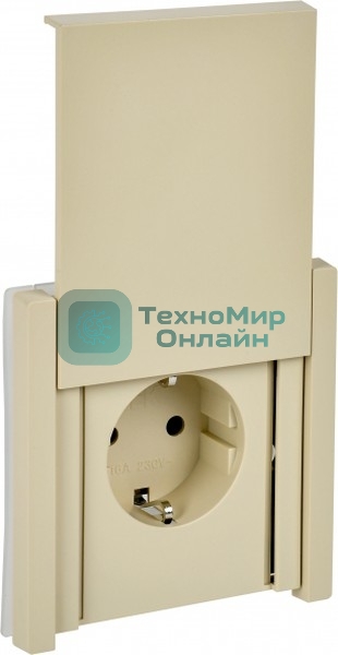 Розетка IEK FORTE&PIANO FP419 1-местная с заземлением с защитными шторками и крышкой безвинтовое крепление 16А IP44 ваниль